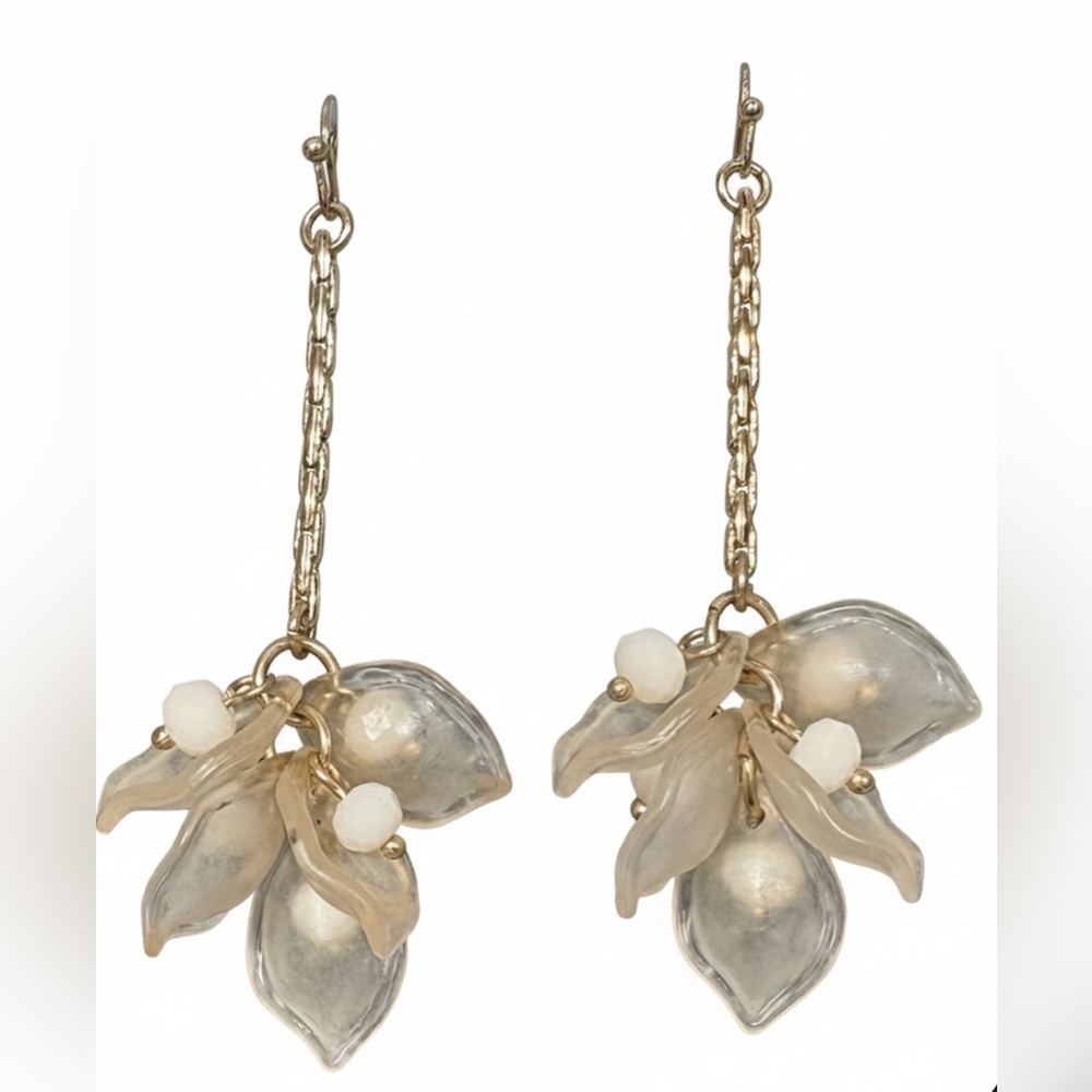 Ethereal Translucent Petal Earrings Gold Tone Floral Boho Dangle